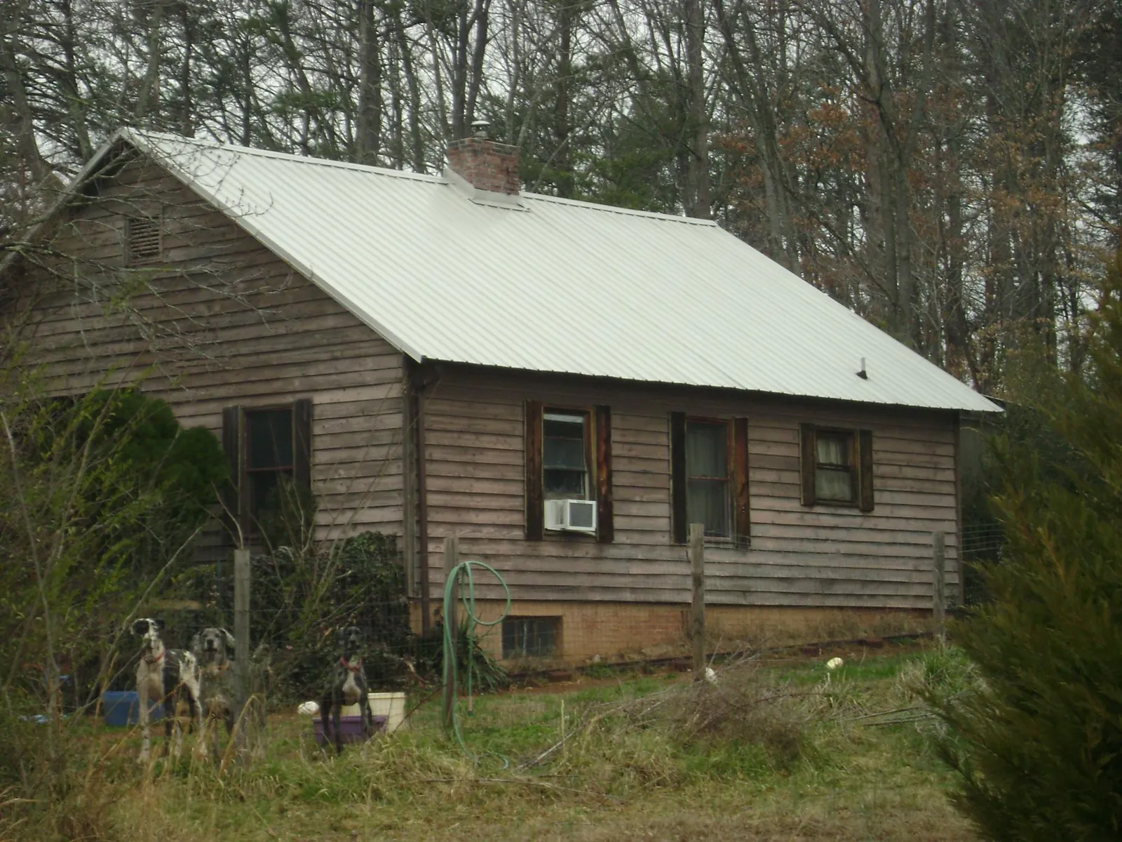 White metal roof on an old wood sided farmhouse, from a Metal Roof Installation job in Sloughhouse